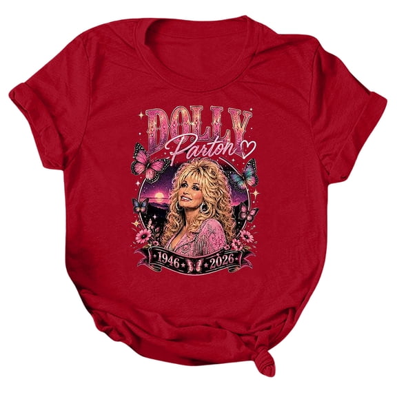 JCCXIN Vintage Dolly Shirt, Butterfly Graphic Tees For Women, Parton Memorial T-Shirt, Country Music Star Tee