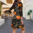 thumbnail image 3 of WTOBBY Women's Fashionable V-Neck Halloween Printed Dress with Button Detail and 3/4 Sleeve Pockets - Stylish and Functional Dress for Women,Green XL, 3 of 6