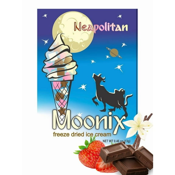 Moonix — Neapolitan Flavor (5 Packs), Freeze-Dried Ice Cream (5x0.46oz) 5 Bags — No-Melt, Light & Creamy Treat — Made from Real Milk