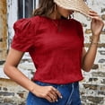 thumbnail image 5 of Bigersell Tunic Tops for Women Fashion Plaid Round-Neck Solid Color Bubble Sleeve Short Sleeve Tops Regular Pullover Sweetheart Short Sleeve Trendy Tops Style B20940, Red XL, 5 of 6