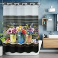 thumbnail image 2 of Spring Flowers No Hook Shower Curtain with Snap in Liner Yellow Red Pink Purple Flower Gray Wood Grain Waterproof Bathroom Shower Curtain with See Through Top Window for Bathtub 72" x 84", 2 of 9