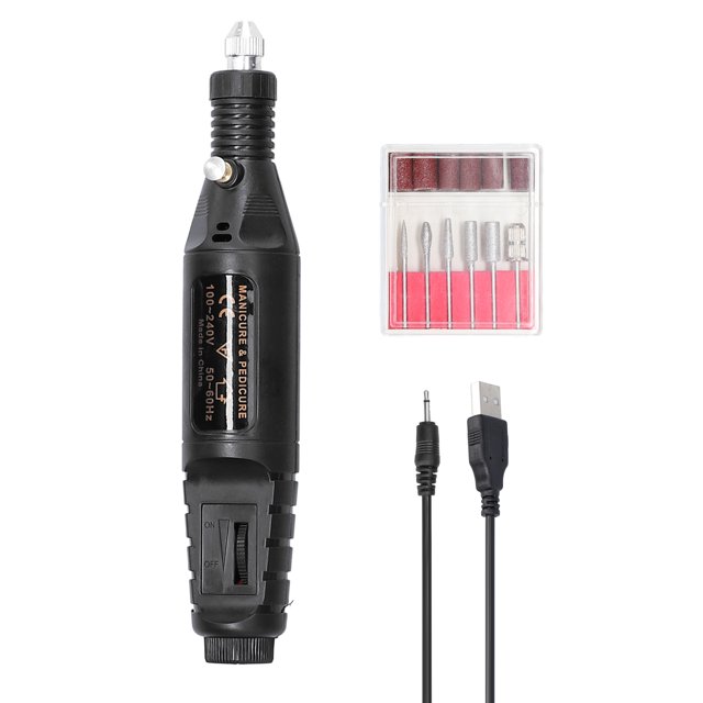 TFixol Alimentations USB Mini Meuleuse Électrique Portative Outil de Retrait de Gelatum pour Ongles Machine de Manucure Vitesse Réglable Kit d'Outils Rotatif avec 6 Têtes de Meulage