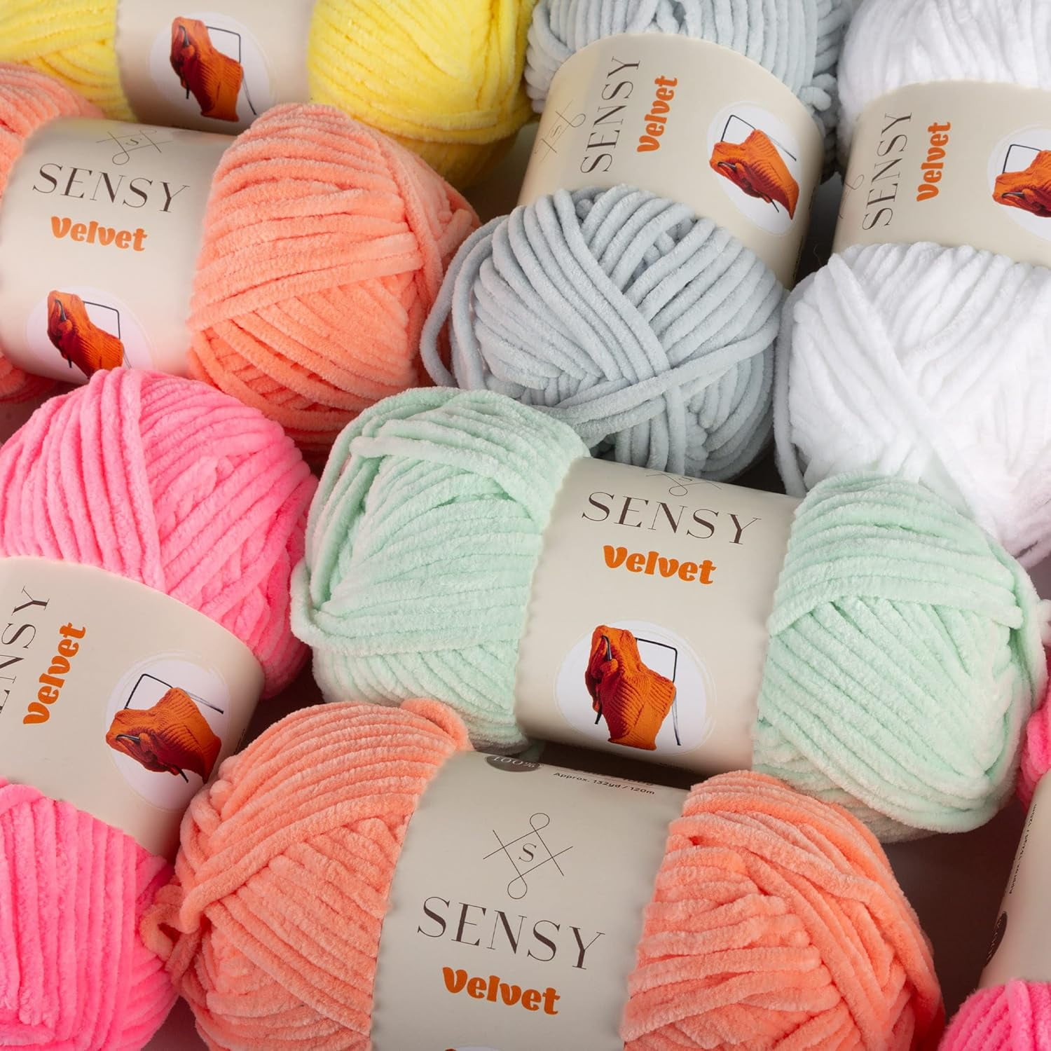 5 Skeins of Sensy Velvet Yarn for Crocheting, Baby Blanket Yarn, Chenille Yarn, Amigurumi Yarn, 3.5 oz, 132 Yards, Gauge 5 Bulky (Baby Blue)