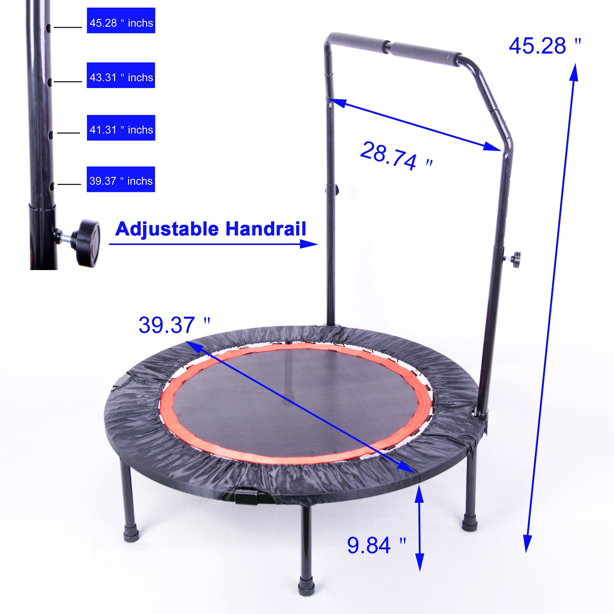 Aukfa Mini Trampoline with Adjustable Handrail, 40" Foldable Fitness Rebounder with Safety Pad for Indoor Outdoor