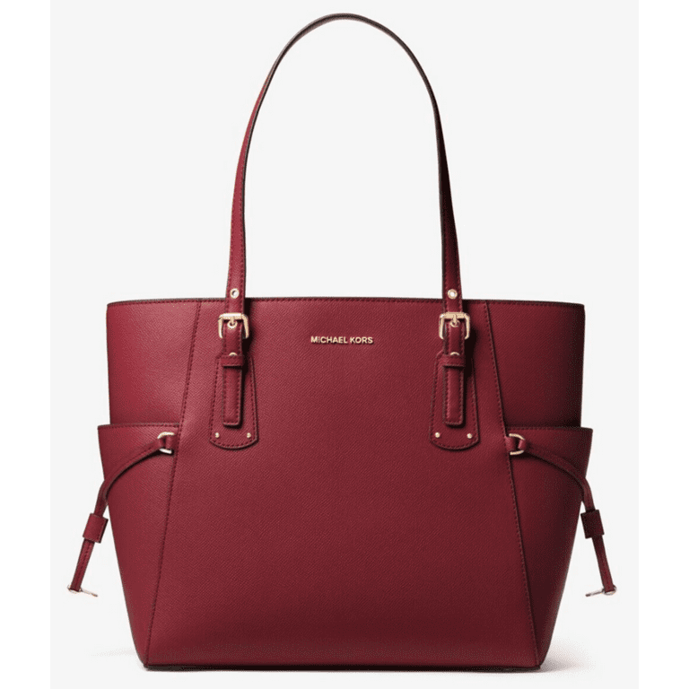 Michael Kors Voyager Travel Shoulder Tote Dark Berry Small Crossgrain  Leather