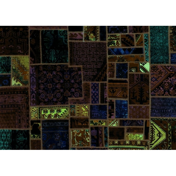 Ahgly Company Indoor Rectangle Patchwork Turquoise Blue Transitional Area Rugs, 5' x 7'