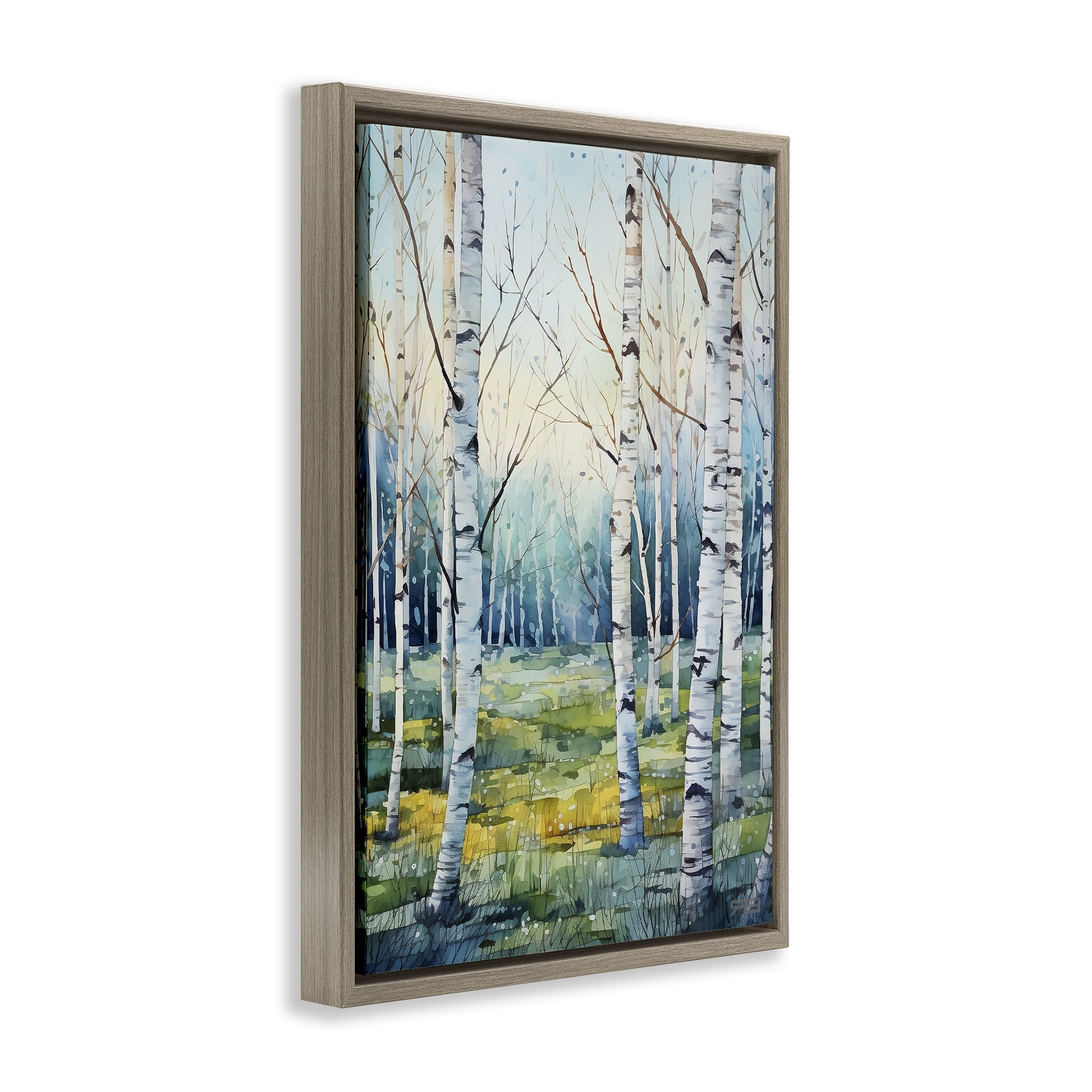 Stupell Industries Summer Birch Forest Landscape Painting Brown Floater Framed Art Print Wall Art, 21 x 31