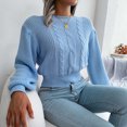 thumbnail image 7 of ZQGJB Cable Knitted Sweater for Women Casual Crewneck Warm Long Sleeve Hollow Pullover Knitwear Spring Trendy Button Decor Lightweight Jumper Tops(#02-Blue,L), 7 of 7
