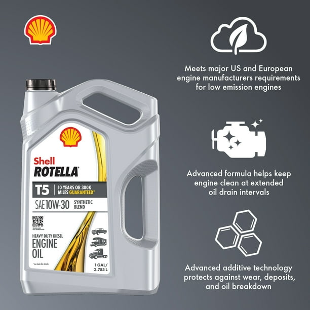 Shell Rotella T5 10W-30 Synthetic Blend Diesel Engine Oil, 1
