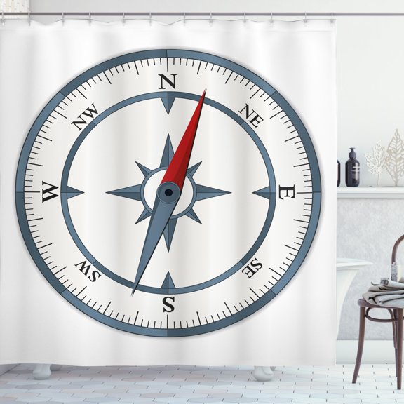 Ambesonne Compass Shower Curtain, Minimalist Design, 69"Wx70"L, Slate Blue Red