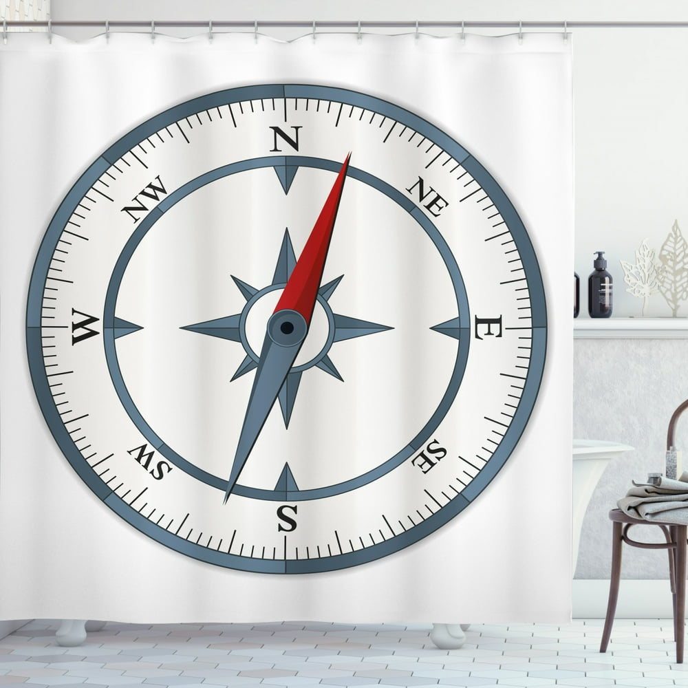 Compass Shower Curtain, Minimalist Design Compass with Windrose Finding