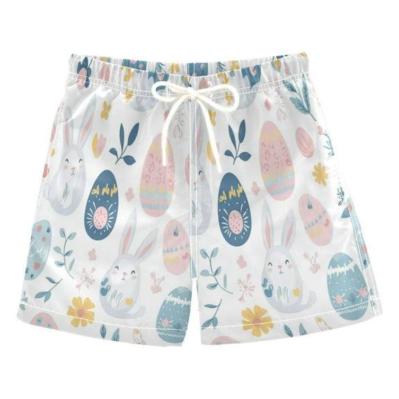 Kids' Soft & Stylish Beach Shorts 100% Quick-Dry Polyester Boys' Swim Board Shorts Bunnies and Easter Eggs Swim Trunks