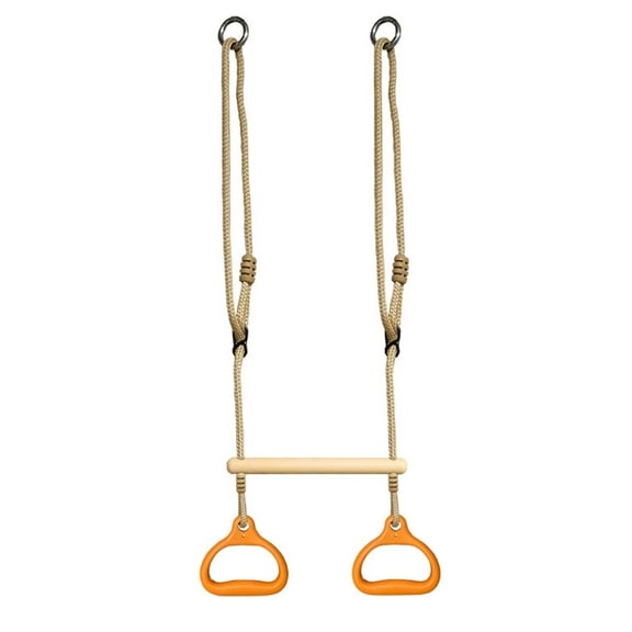 LALA Trapeze Bar with Rings,Wooden Trapeze Swing Bar for Ninja Warrior Obstacle Course,Children's Swing Set Indoor Outdoor Garden,Yard,Playground