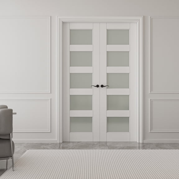 48" x 80" 5-Lite Frosted Glass French door Wood And Manufacturing Wood French Door With Hardware Kit