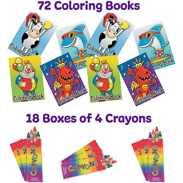 72 Coloring Books (5x7) and 72 Crayons (18 Packs of 4) For kids