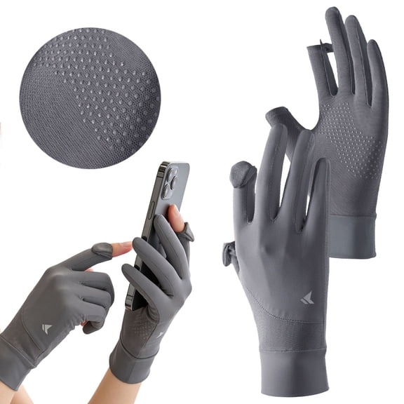 XaTanion Sun Gloves for Women, 8.8x3.3in Full Finger Ice Cooling Touchscreen Gloves, UPF 50 UV Protection Summer Outdoor Sports Gloves (Dark Gray)