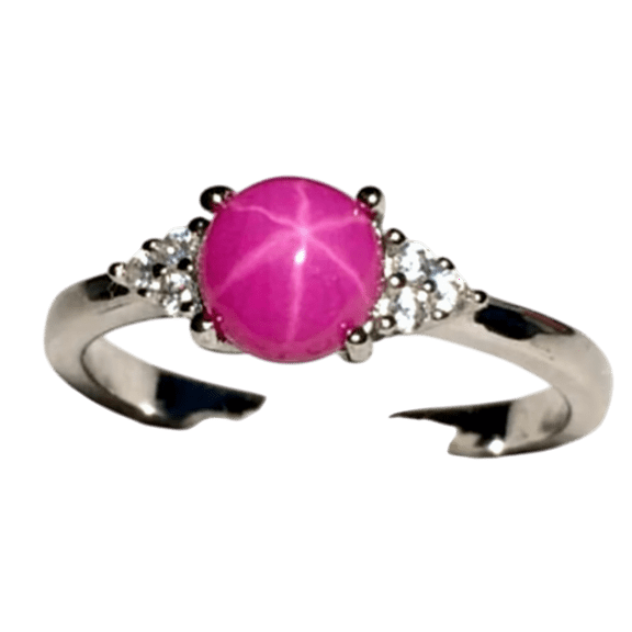 JewelryLoversZone Pink Star Sapphire Ring for Women 925 Sterling Silver Promise Ring Wedding & Anniversary Band Handmade Jewelry Silver 3