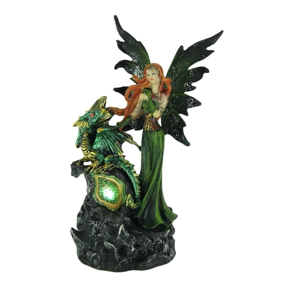 Everspring Emerald Green Fairy And Dragon LED Lighted Geode Statue