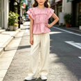thumbnail image 5 of Amidoa Girls Summer Outfit Sets 2 Piece T-Shirt Short Sleeve and Casual Pants Set Kids Clothing Sets Pink Size 6, 5 of 5