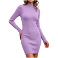 thumbnail image 6 of Women's Casual Solid Color Mock Neck Slim Long Sleeve Bodycon Dress, 6 of 7
