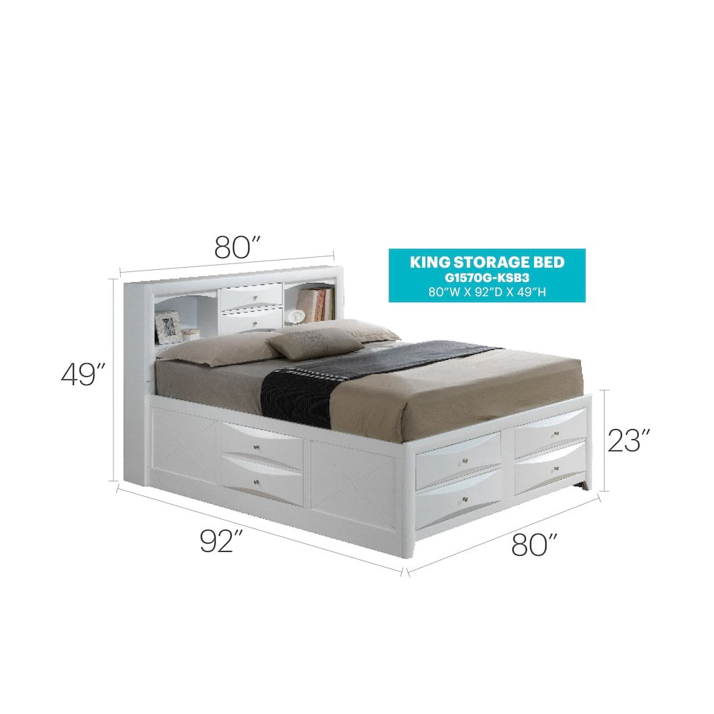 Glory Furniture Marilla King Storage Bed in White Color