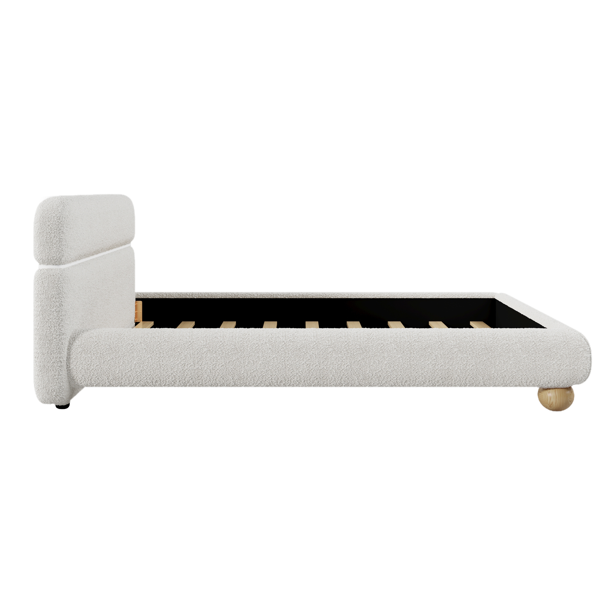 Euroco Teddy Fleece Fabric Queen Size Platform Bed with Round Legs, White