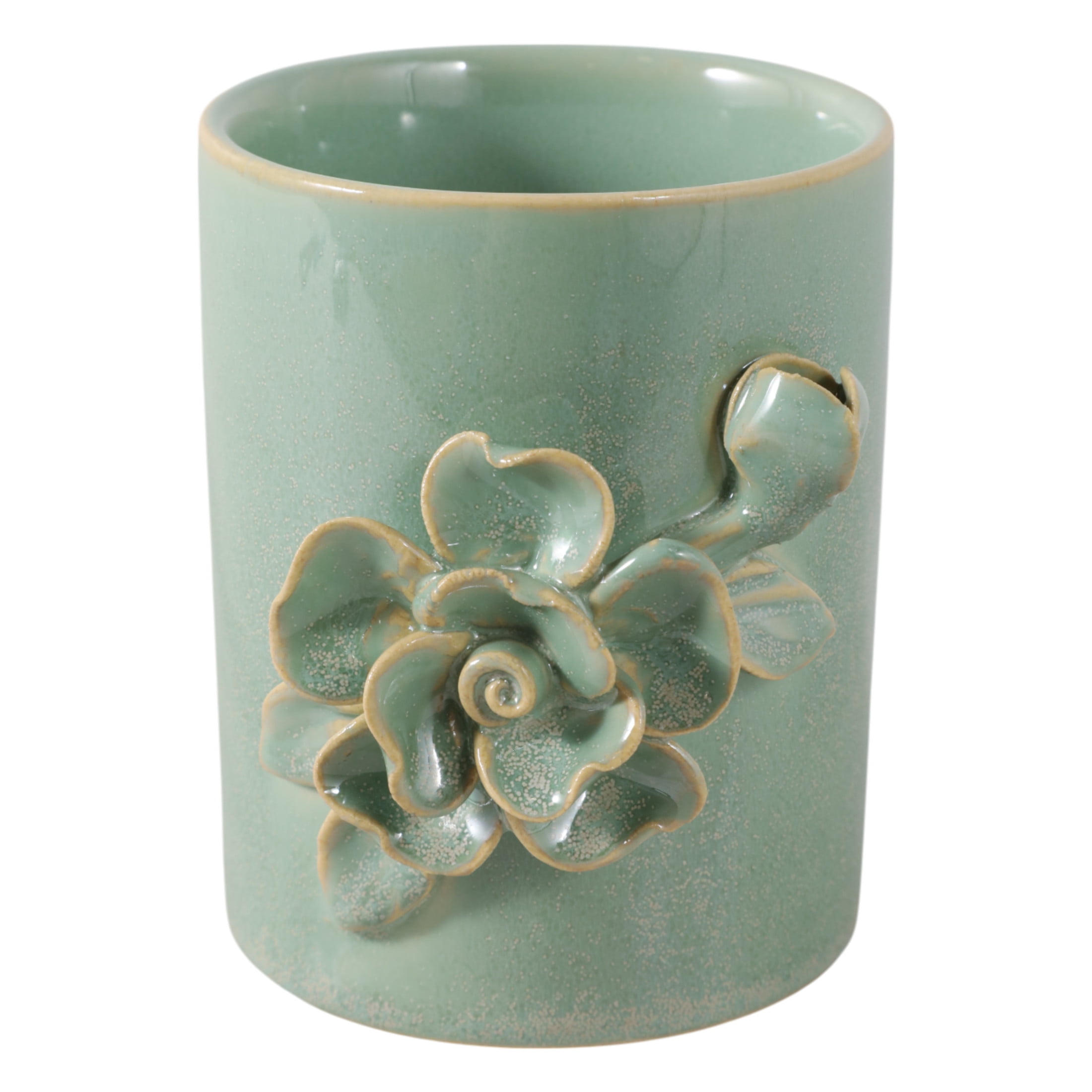 Rose Ceramic Desk Organizer for Workspace Display - Decorative Small Desk Accessory for Office Storage Accent - Complements and Verstaile Usage for Bathroom, Bedroom, or Home Decor - 4", Green