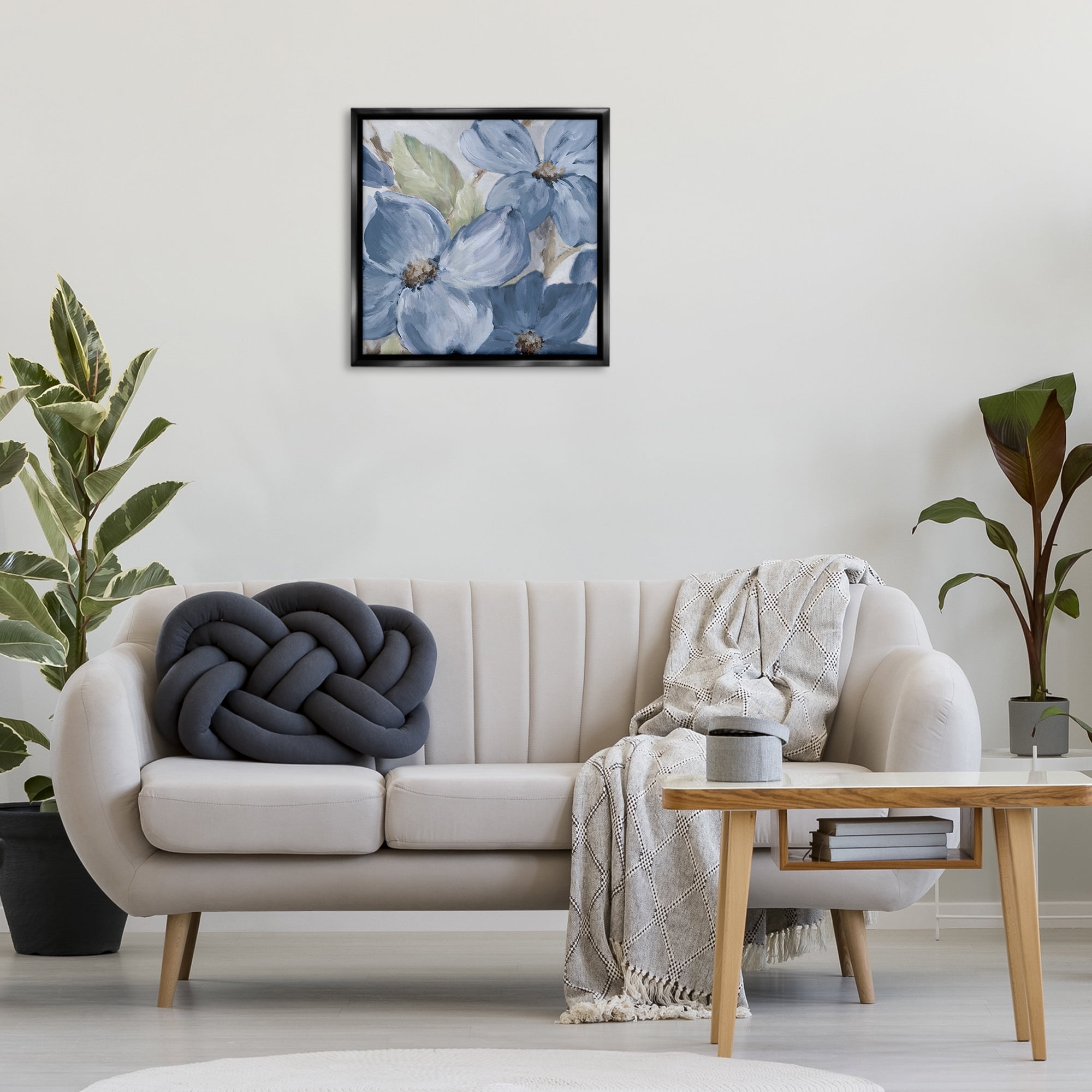 Stupell Industries Silent Blue Bloom Botanical & Floral Painting Black Floater Framed Art Print Wall Art, 25 x 25