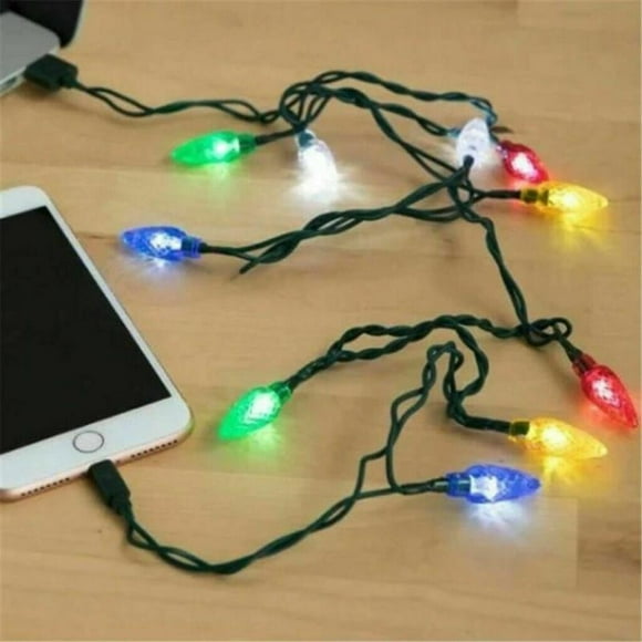 Lumière de Noël Chargeur de Téléphone Câble USB et Ampoule de Charge 50in 10 LED Connecteur de Foudre Multicolore Compatible avec Téléphone Android(1PCS)