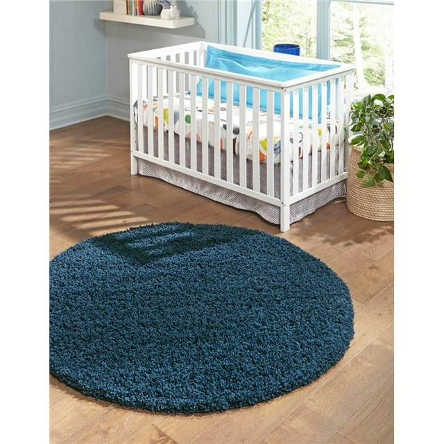 Unique Loom 3128126 8 Pi. 2 Po. x 8 Pi. 2 Po. Solide Shag Tapis Rond&44; Bleu Marine