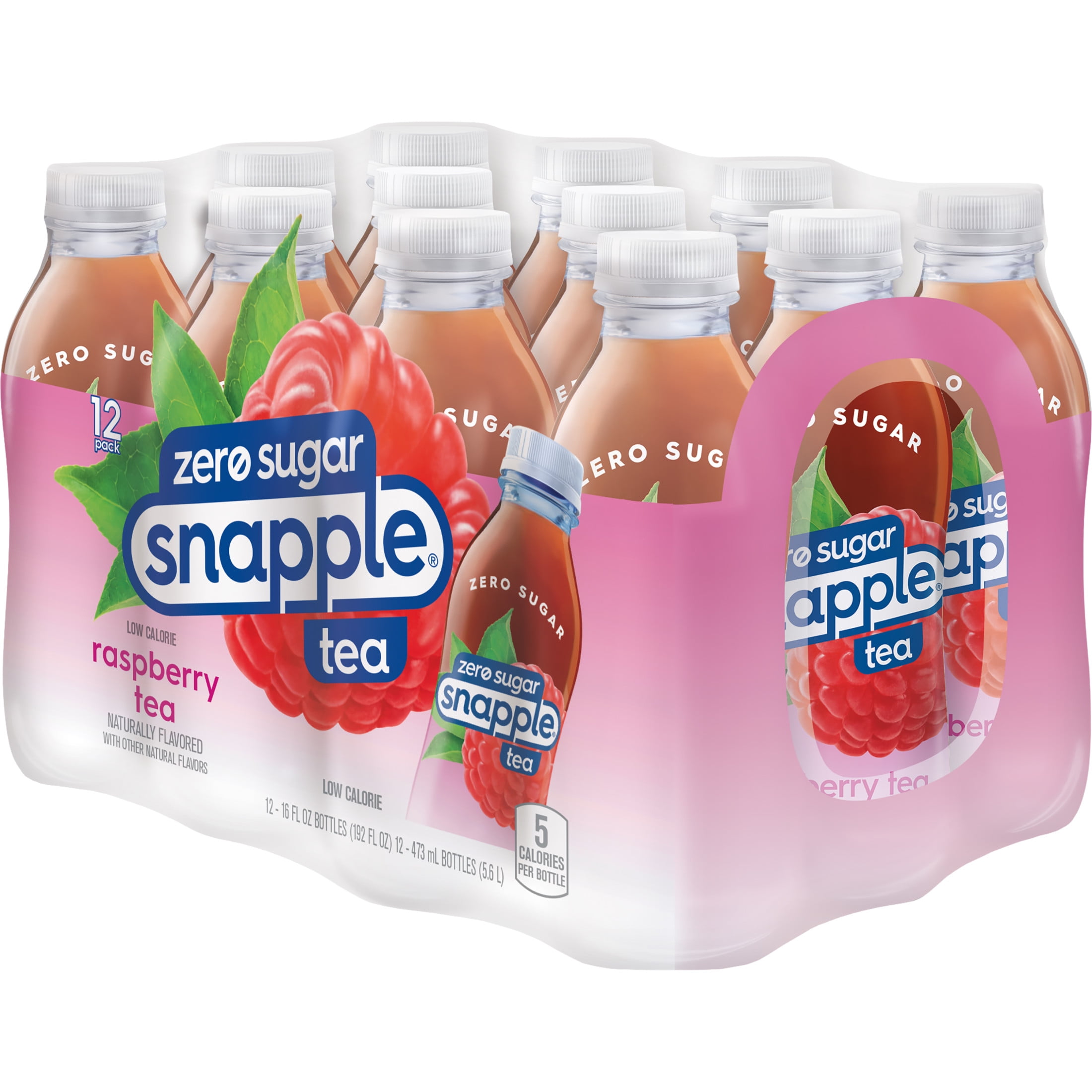 Snapple Zero Sugar Raspberry, Bottled Tea Drink, 16 fl oz, 12 Bottles