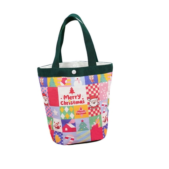 Pmrith Medium Size Canvas Christmas Gift Bag with Handle with Christmas Element Patterns Decorative and Practical for Pack Small Gifts Apples