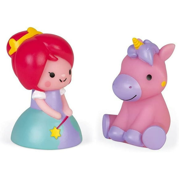 Janod Jouets de Bain à Asperger - Princesse Courageuse et Licorne Lumineuse - La Licorne S'illumine au Contact de l'Eau - Dès 10 Mois+