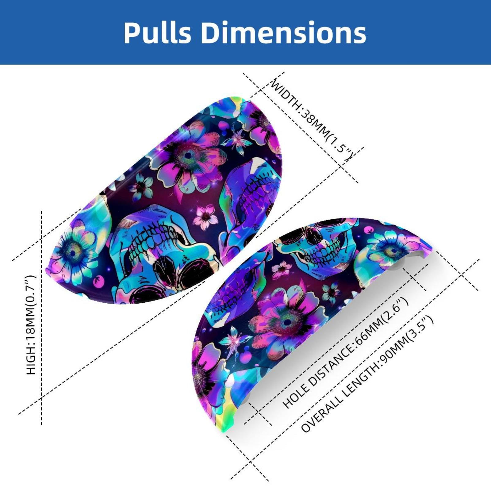 PhooArto 6 Pcs Cup Drawer Pulls, Colorful Neon Skull Flowers Shell Shape Handles Cabinet Knobs for Dresser Cupboard Closet Wardrobe with Screws