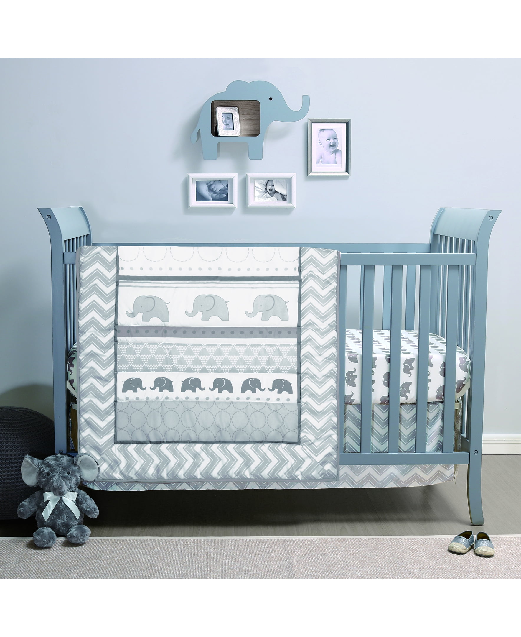 The Peanutshell, Elephant Walk Baby Crib Bedding Set, 3pc microfiber Grey