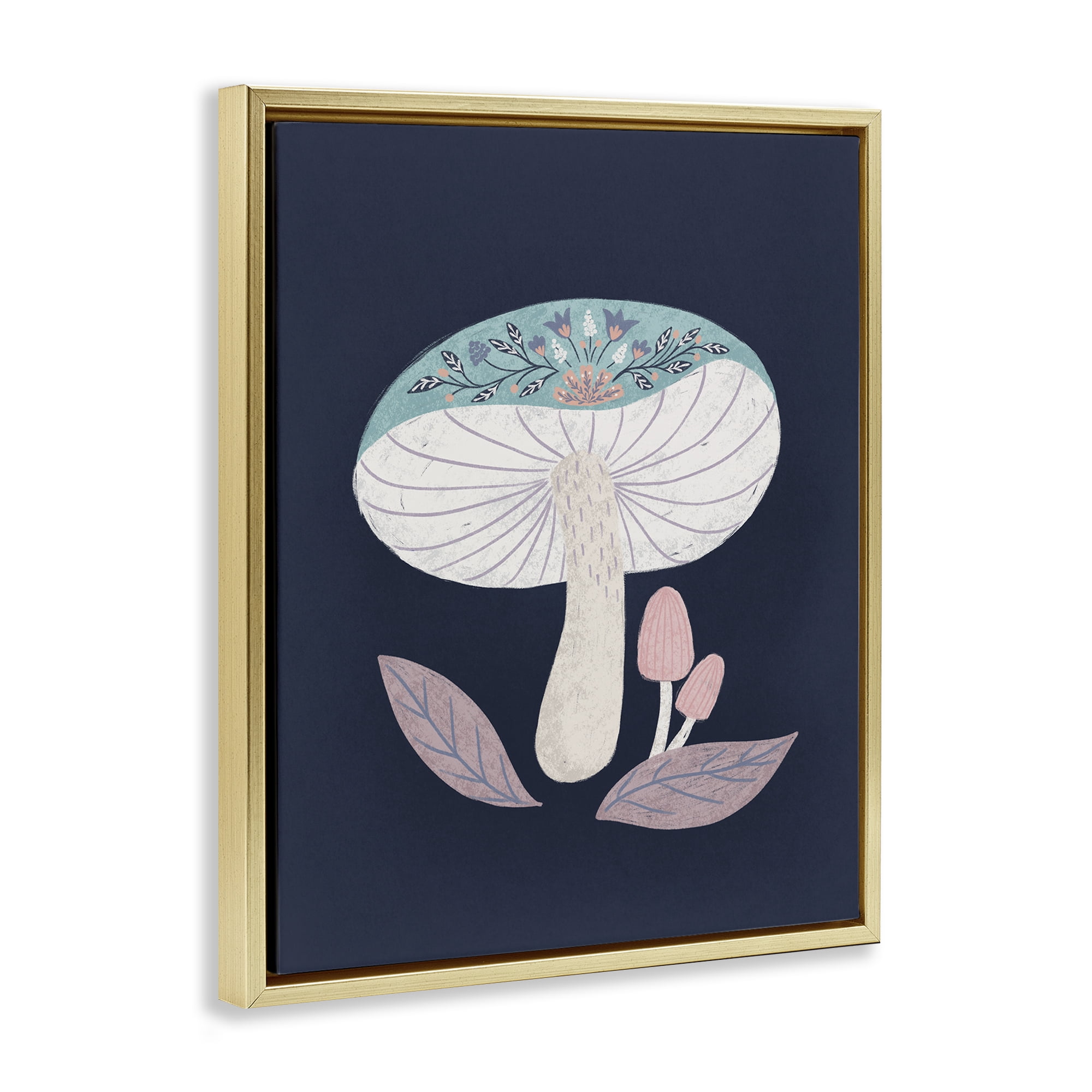 Stupell Industries Floral Cottage Mushroom Gold Framed Floater Canvas Wall Art, design by Metka Hiti
