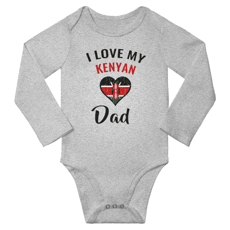 

I Love My Kenyan Dad Baby Long Slevve Romper Bodysuit (Gray 3-6 Months)