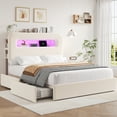 thumbnail image 1 of Homfa Full Size Velvet Upholstered Bed with LED Lights & 2 Drawers, Storage Headboard Platform Bed Frame with USB Ports & Outlets, Off-White, 1 of 8
