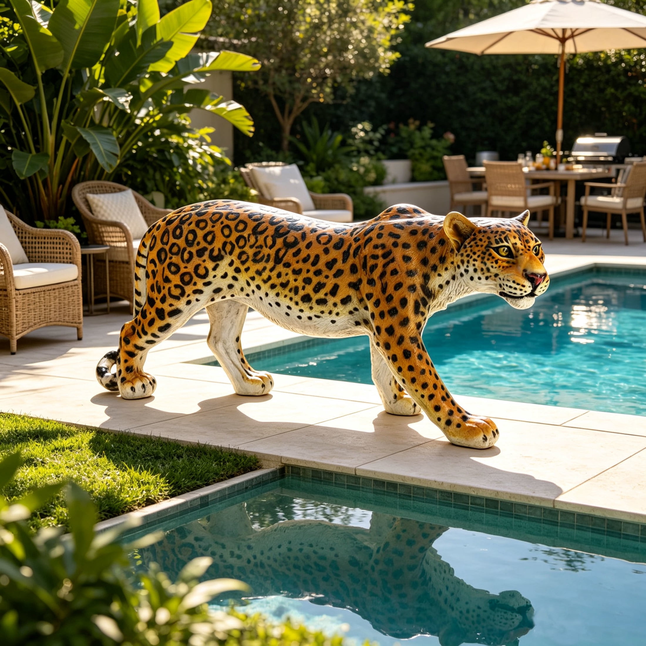 GDF Studio Leopard Resin Indoor/Outdoor Guardian Statue, Weather-Resistant Decor Figurine for Garden & Courtyard