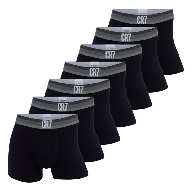 CR7 Calzoncillos, pack de 7 - calzoncillos, algodón elástico, logo en cintura Negro/Verde M (Medium)