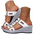 thumbnail image 3 of Wedges Heels for Women Open Square Toe Platform Slides Summer Trendy Cutout Sandals Slip on Slippers Dress Beach Shoes White Size 9, 3 of 9