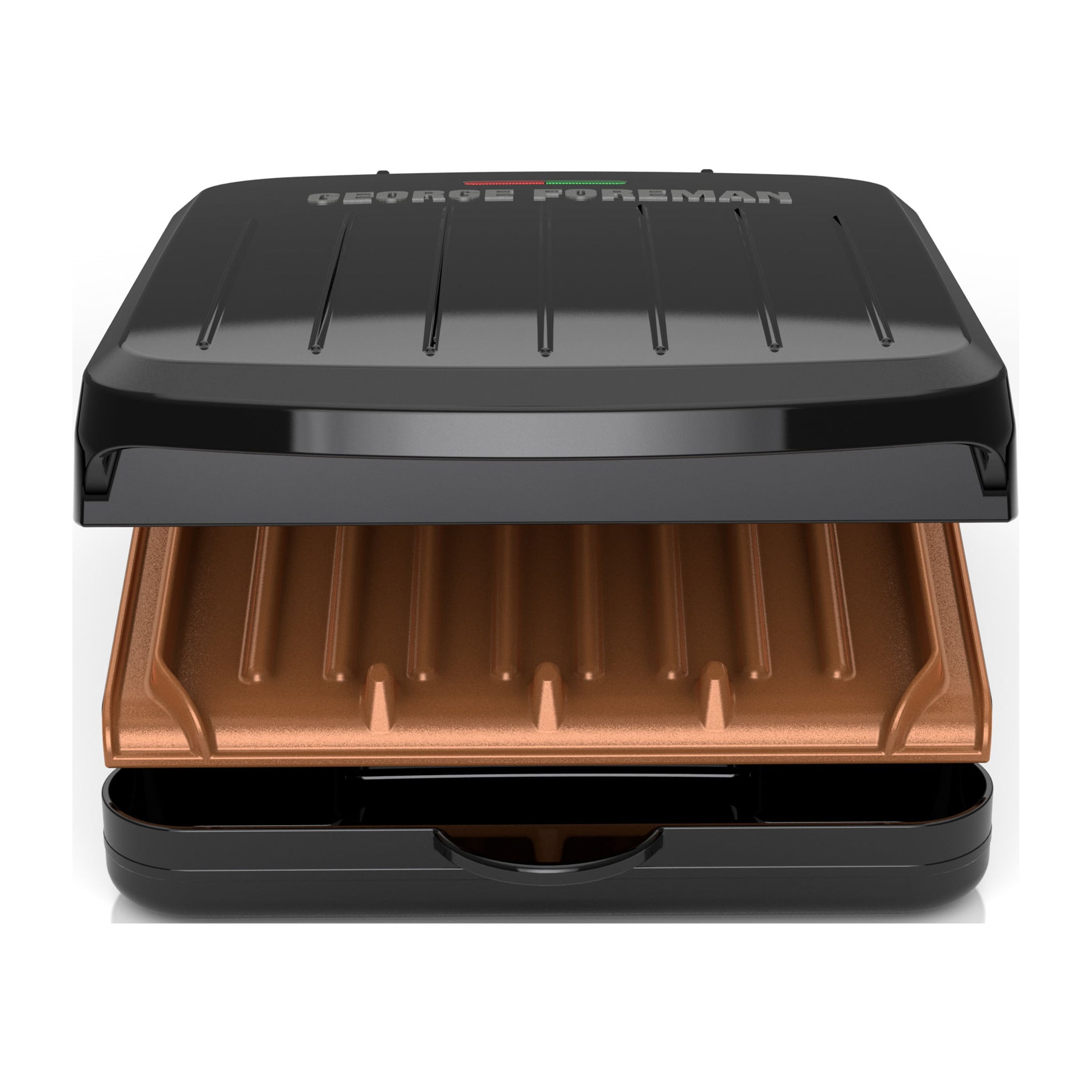 George Foreman Electric Indoor Grill and Panini Press, Black with Copper Plates, Serves 2, Classic Plate, GRS040-Series - image 2 of 9