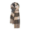 thumbnail image 4 of Bufanda cálida para mujer, tipo chal grande, ideal para el invierno. Bufanda gruesa de punto con estampado de cuadros marrones y blancos. Manta cálida para el cuello con flecos, suave y ligera. Unise, 4 of 4