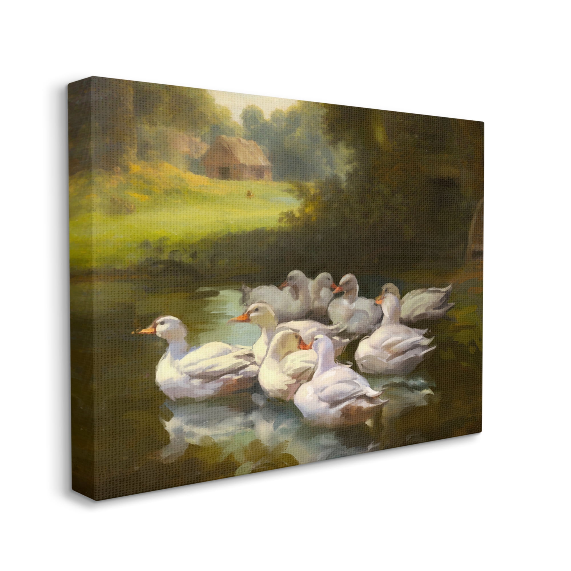 Stupell Industries Country Ducks in Pond Animals & Insects Painting Gallery Wrapped Canvas Art Print Wall Art, 40 x 30