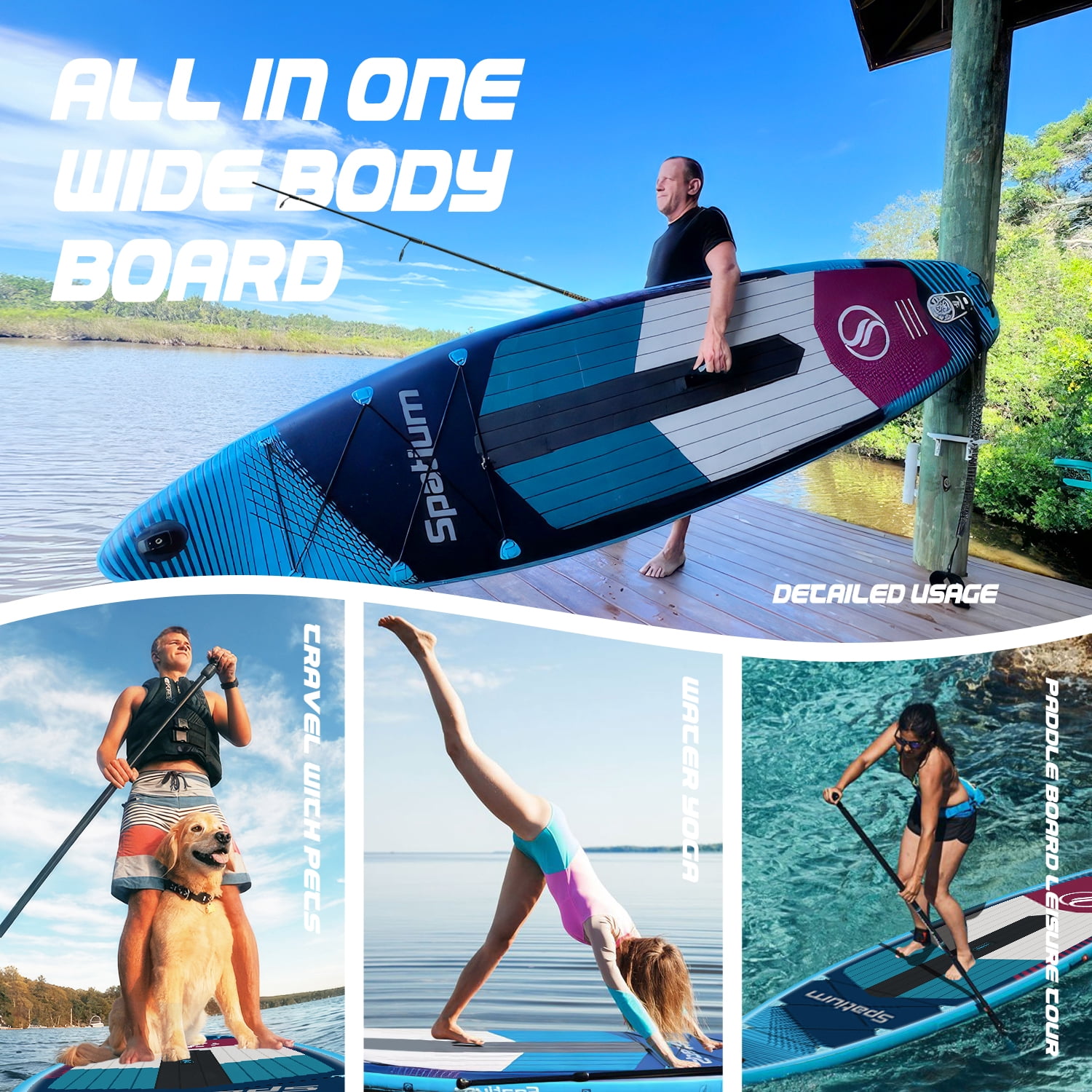 Spatium Sup Paddle Board 10'6''×31''×6'' Inflatable Stand Up Paddle Board with Premium Sup Accessories Including Backpack,Fins, Leash, Paddle, Pump Inflatable Paddle Board for Adults Blue