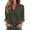 thumbnail image 1 of Camisa HOTOUCH Button Up Basic para Mujer Manga Larga Verde Militar, 1 of 6