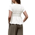thumbnail image 3 of INSPIRE CHIC Peplum Babydoll Tops for Women's Summer Smocked Ruched Crew Neck Cap Sleeve Tunic Shirts Cute Blouses S White, 3 of 6