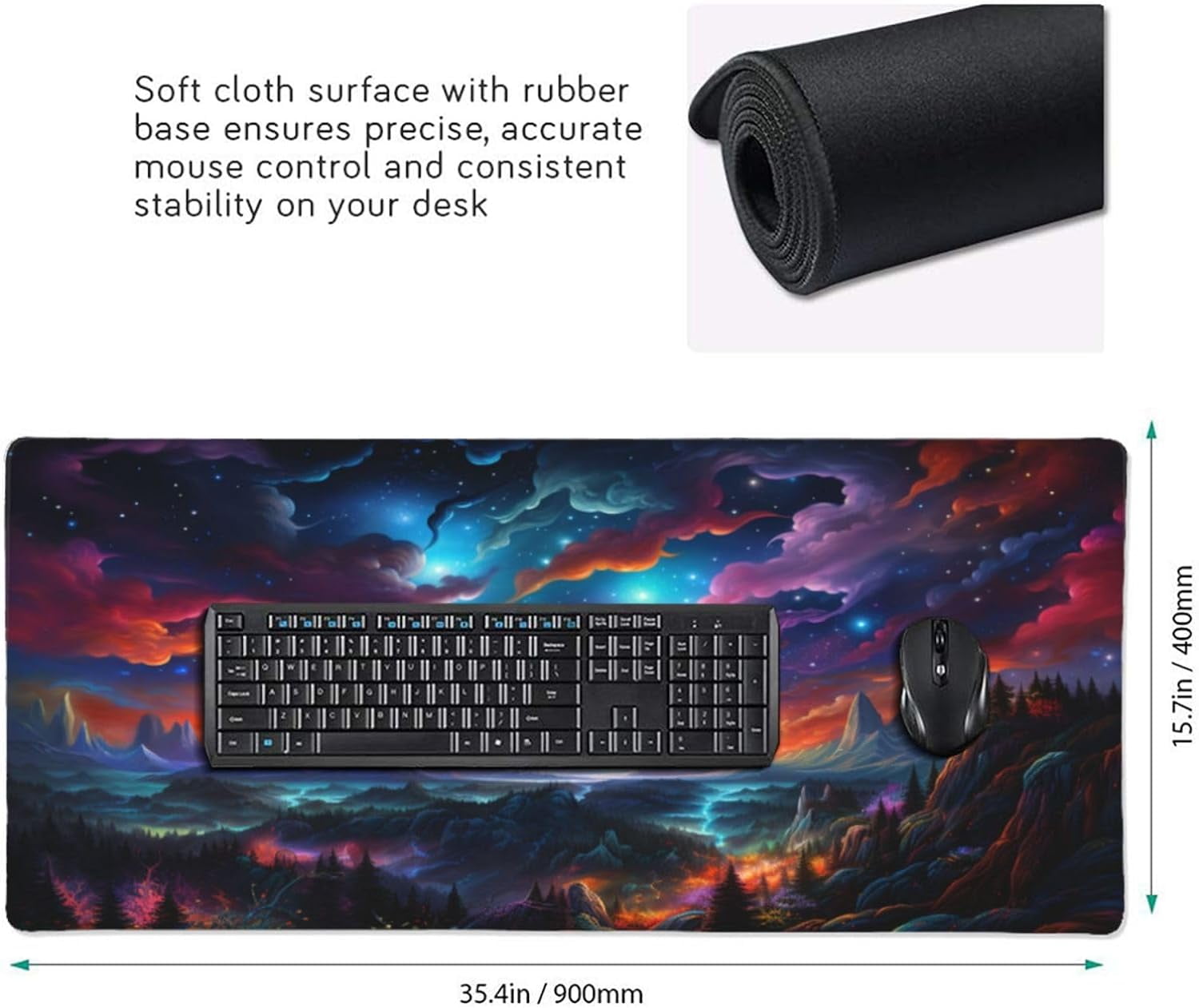 Large Extended Gaming Mouse Pad with Stitched Edges, Starry Sky Non-Slip Waterproof Rubber Base Desk Pad for Office, Computer, Keyboard, 35.4" x 15.7"