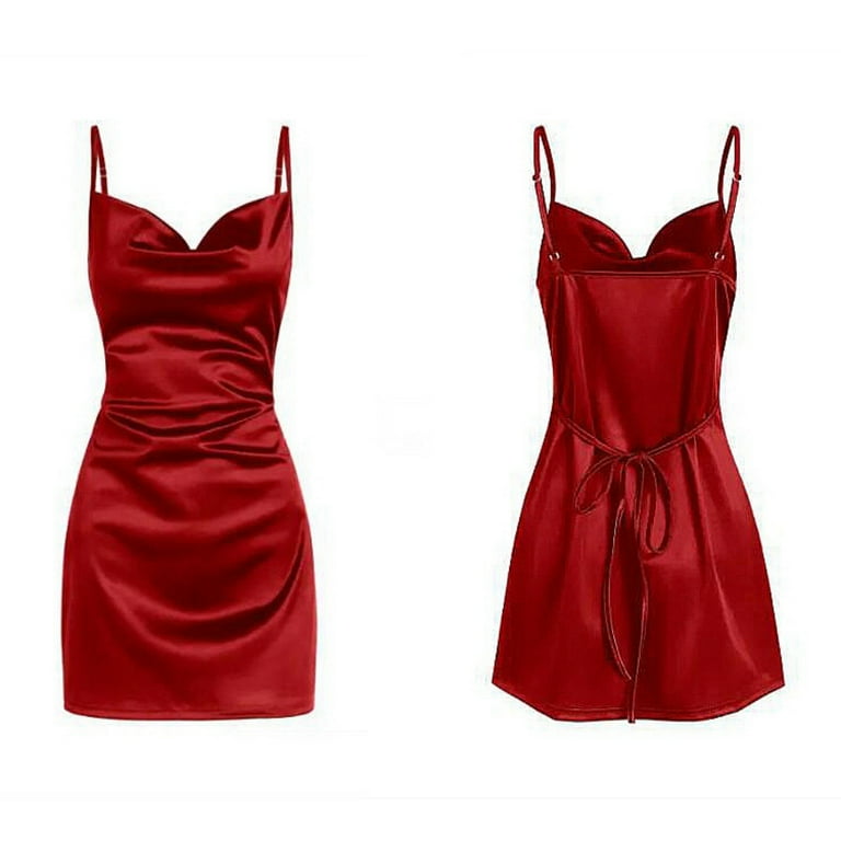 Women's Satin Drape Cowl Neck Sleeveless Strappy Cami Party Midi Dress -  Walmart.com