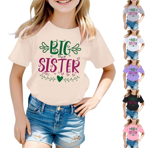ibiyuan Big Sister Shirts for Toddler Girls Promoted To Big Sis Embroidered T-Shirt Baby Announcement Casual Short Sleeve Teen Girl Shirts Big Sister Gift Basic Tees Toddler Girl Tops 2t